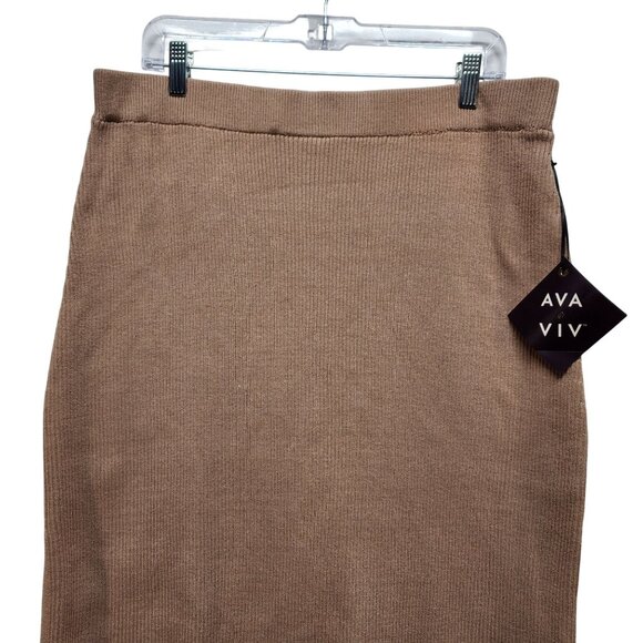 Ava & Viv Tan Ribbed Knit Skirt Size XXL Womens Stretch Waist Soft - Picture 3 of 8